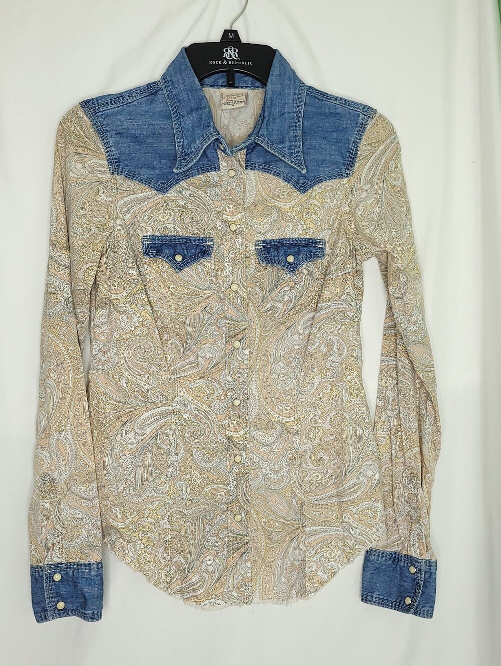TRUE RELIGION Women's Paisley Print Western Snap Front Long Sleeve Shirt SMALL